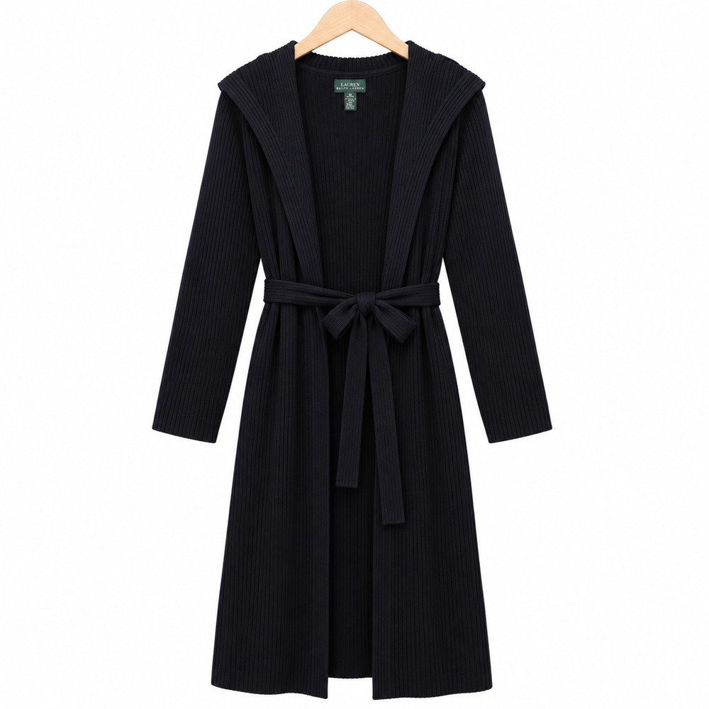 Lauren Ralph Lauren Long Line Cardigan Womens XL Navy Blue Hooded Heavyweight
